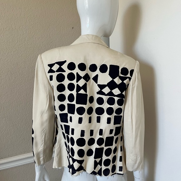 LIBERTINE RARE! VINTAGE! Cream/Black Geometric Hand Painted Silk Blazer Sz M - Picture 6 of 7